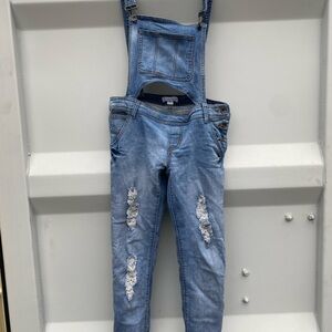 Blue Distressed Denim Overalls